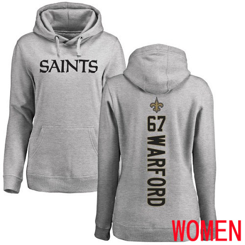 New Orleans Saints Ash Women Larry Warford Backer NFL Football #67 Pullover Hoodie Sweatshirts->women nfl jersey->Women Jersey